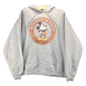 Disney Parks Eco Smart Pullover Hoodie Size L Gray Faded Mickey Mouse Graphic